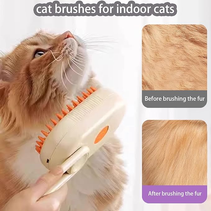 cat steam brush for shedding -4 in 1 Rechargeable Steam Brush for Cats and Dogs, Anti-static, Massage, Cleaning, Shedding &amp; Combing All In One! grooming tool for cats and dogs（Brown）