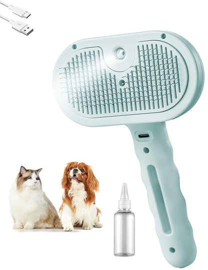 Pet Grooming Steam Brush, Pet Spray Hair Removal Comb, Anti-Static, Rechargeable, Comfortable Grip, for Dogs &amp; Cats, Spray Hair Removal Comb, Steam Brush for Shedding &amp; Grooming, Green