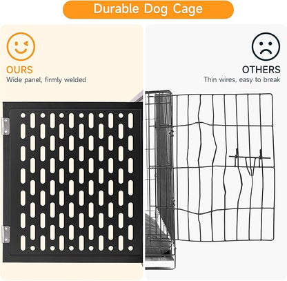 Dog Crate with Cushion, 38" Wood Heavy Duty Dog Crate Furniture with Flip Top &amp; Wheels for High Anxiety Dogs, Escape Proof Pet Cage for Small/Medium Dogs