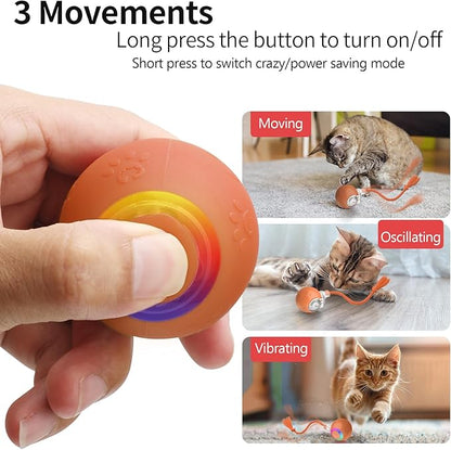 Interactive Cat Toys, Automatic Moving Cat Toys for Bored Indoor Adult Cats, Fast Rolling, Chirping &amp; Motion-Activated Kitty Toys, Fun Gift for Cats with Speedy Tail 2.0, USB Rechargeable, Orange