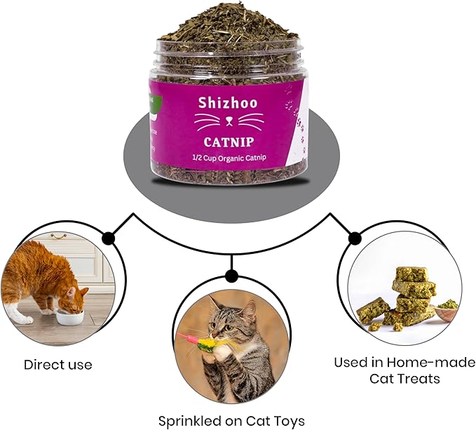 Catnip for Cats with Leaves and Flowers 100% Natural and Organic Catnip Premium Cat Nip for Cats &amp; Kittens Used as a Snack or Refillable Catnip Treats for Cats (1/2 Cup, 2 Ounces)