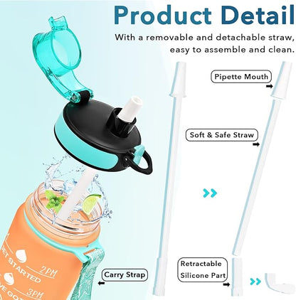 Enerbone Water Bottle, Leakproof BPA &amp; Toxic Free, Motivational Water Bottle with Times to Drink and Straw, Fitness Sports Water Bottle with Strap for Office, Gym, Outdoor Sports
