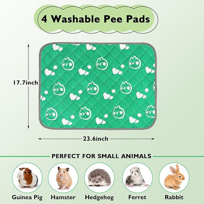 4 Pack Guinea Pig Bedding - Washable Guinea Pig Cage Liners, Waterproof Reusable &amp; Anti Slip Pee Pads Super Absorbent Mats for Small Animals Pet Rabbit Bunny Hamster Rat (Green, 24 x 18 Inch)