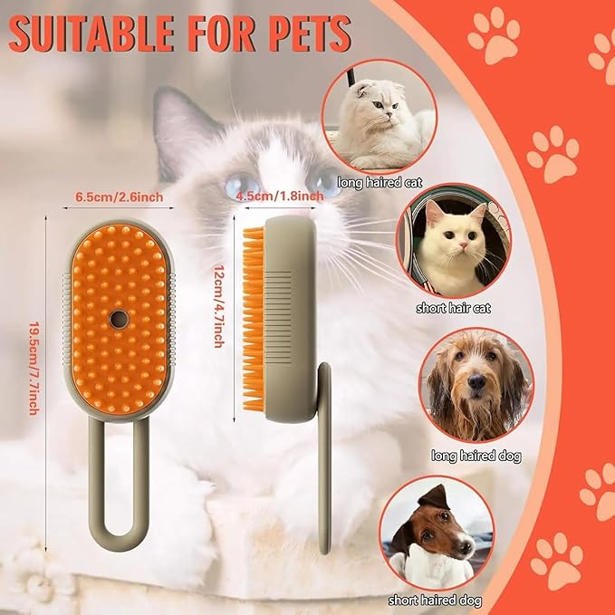 4 in 1 Cat Steam Brush Rechargeable pet spray comb Steam Brush for Cats and Dogs, Massage, Cleaning, Shedding &amp; Combing Multifunctional Hair Removal Anti Static Grooming Tool for home (Beige)