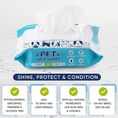 MAGICARE Pet Wipes – 100 pcs Dog Wipes – 8x8 Inch Unscented Dog Paw Cleaner Wipes for Body, Ears, Face, and Skin – Ultra Thick and Soft with Hypoallergenic Formula – Ideal Pet Wipes for Dogs &amp; Cats