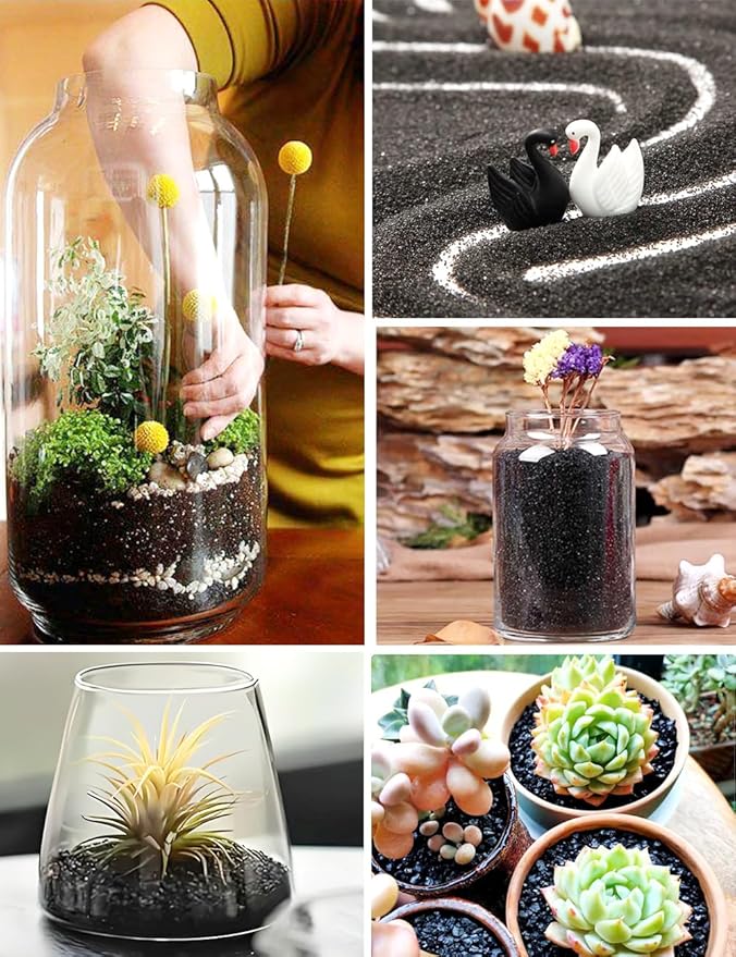 TOYPOPOR 6lb Succulents and Cactus Black Sand, Décor &amp; Additive Tiny Stones, DIY Rocks Gravel, Decorative Pebbles for Bonsai, Fairy Gardening, Terrarium, Vases Fillers, Top Dressing