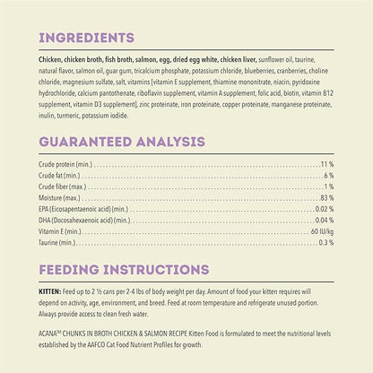 ACANA Chunks in Broth Wet Cat Food Chicken &amp; Salmon Recipe for Kittens 5.5oz Cans (6 Count)