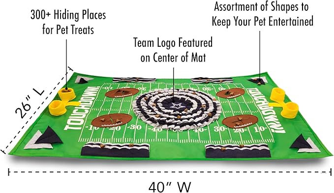 NFL Dallas Cowboys Dog Snuffle Mat – Interactive Pet Slow Feeder, Football Field Design Food Puzzle Toy for Dogs &amp; Cats, Foraging Activity Mat for Smarter Feeding