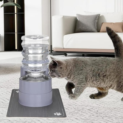 Sfozstra Automatic Gravity Water Dispenser: 5L Gray Stainless Steel Pet Bowl Waterer with Waterproof Pad - Raised Edge Water Feeder for Cats &amp; Small Dogs Indoor/Outdoor