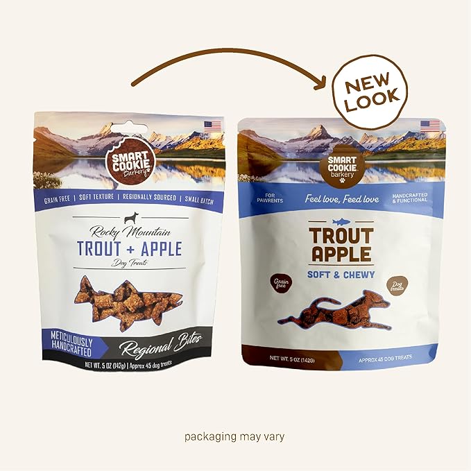 Smart Cookie All Natural Dog Treats - Trout &amp; Apple - Training Treats for Dogs with Allergies, Sensitive Stomachs - Soft Dog Treats, Grain Free, Chewy, Human-Grade, Made in USA - 5oz, Pack of 3