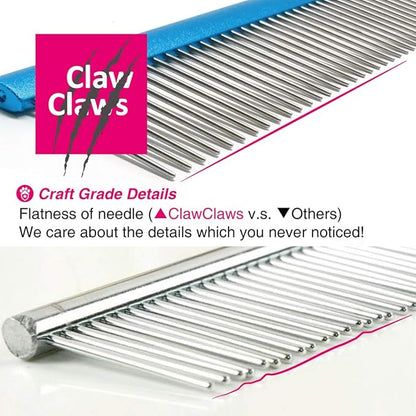 7.5" Greyhound Oval Grooming Comb – Blue Aluminum Spine, Stainless Steel Teeth Comb for Long-Haired Dogs &amp; Cats, Removes Mats, Tangles, and Loose Fur – Lightweight for Long Time Deshedding