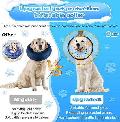 Inflatable Dog Cone Collar with Detachable Enhanced Anti-Licking Shield, Soft Neck Donut Collar for Dogs After Surgery, Adjustable Dog Cone Alternative for Large Medium Small Dogs &amp; Cats