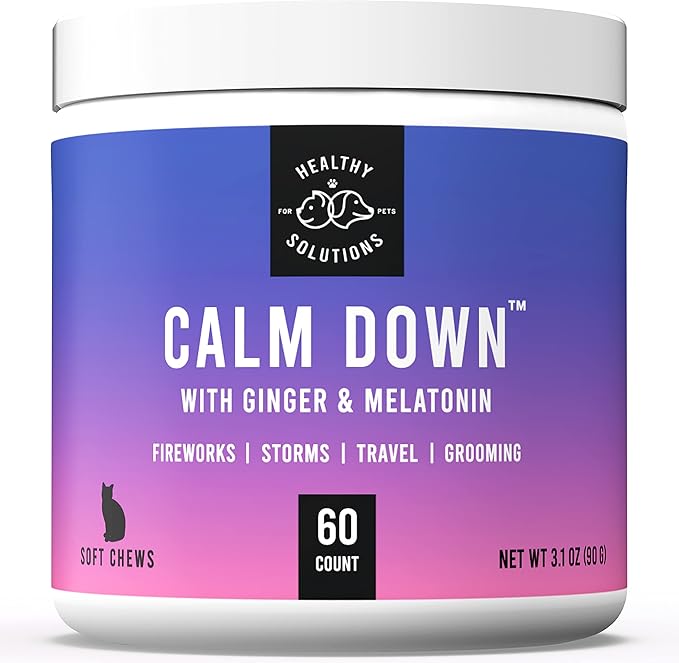 Calming Chews for Cats - Cat Calming Treats for Anxiety, Stress Relief Aid, Storms, Grooming, Fireworks, Separation, Travel, &amp; Motion Sickness - Made in USA (60 Soft Chews- Cat)