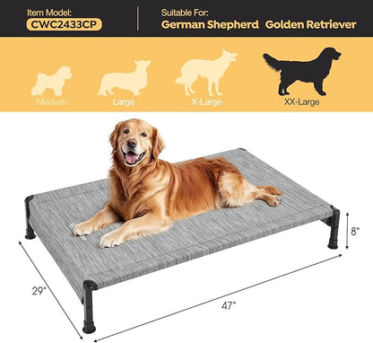 Veehoo Cooling Outdoor Dog Bed, Heavy Duty Elevated Pet Bed with Washable &amp; Breathable Teslin Mesh, Non-Slip Silicon Feet, Dog Cot Bed with Support Hem, 47" x 29", Black Silver, CWC2433