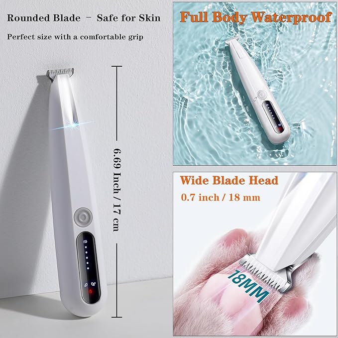 2 Mode Paw Trimmer for Dogs &amp; Cats - Electric Quiet Dog &amp; Cat Grooming Trimmer, Rechargeable Clipper with LED Light, 2 Blades, Waterproof for Paws/Ears/Face
