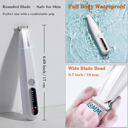 2 Mode Paw Trimmer for Dogs &amp; Cats - Electric Quiet Dog &amp; Cat Grooming Trimmer, Rechargeable Clipper with LED Light, 2 Blades, Waterproof for Paws/Ears/Face