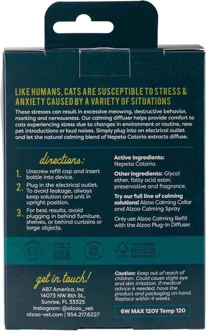 Calming Diffuser for Cats, Kit Includes 1 Plug-in Diffuser &amp; 1 Refill, Helps Reduce Unwanted Stress-Induced Behavior, 100% Plant-Based Active Ingredients, Covers Up to 500 Sq. Ft, 1.52 Fl. Oz.