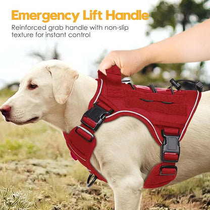 Heavy-Duty Tactical Dog Harness for Large Dogs, No Pull Adjustable Reflective Pet Vest with Molle System, K9 Military-Grade Control for Service Training, Outdoor &amp; 10+ Breeds, Red, Medium