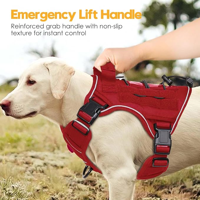 Heavy-Duty Tactical Dog Harness for Large Dogs, No Pull Adjustable Reflective Pet Vest with Molle System, K9 Military-Grade Control for Service Training, Outdoor &amp; 10+ Breeds, Red, Small