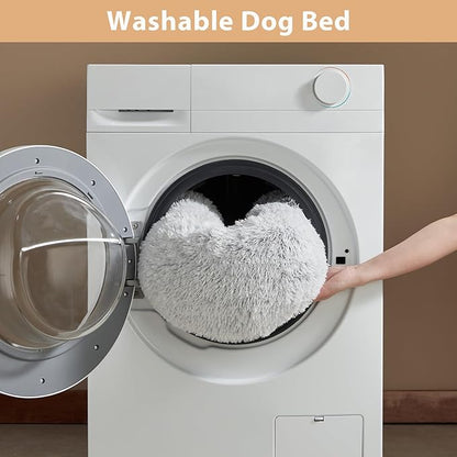 WNPETHOME Calming Dog Bed Cat Bed Donut, Faux Fur Pet Bed Self-Warming Donut Cuddler, Comfortable Round Plush Dog Beds (24 x 24 Inch, Light Grey)