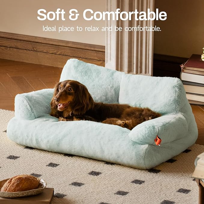 MEWOOFUN Cat Bed for Indoor Cats, Washable Dog Beds for Small Dogs &amp; Cats, Fluffy Cat Couch with Non-Slip Bottom (Blue, 26.0" L x 19.0" W x 13.0" Th)