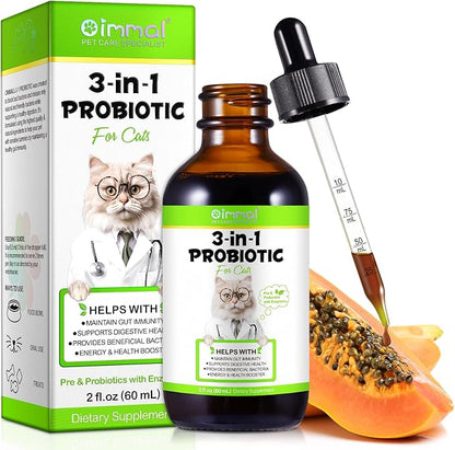 3-in-1 Probiotics for Cats with Digestive Enzymes &amp; Prebiotics – Supports Gut Health, Immune System &amp; Diarrhea Relief – 60ml for Cats of All Ages