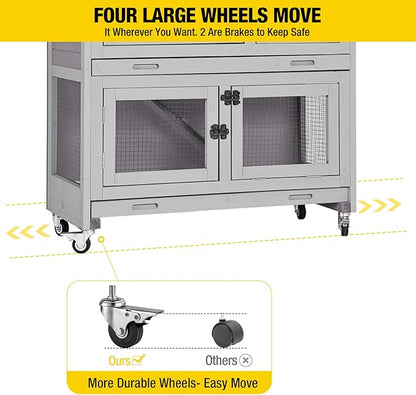 Aivituvin 2-Tier Rabbit Hutch with Tarp Door and Wheels Bunny Cage Indoor Outdoor Guinea Pig Cage Expandable with Pet Playpen 36" L, Grey