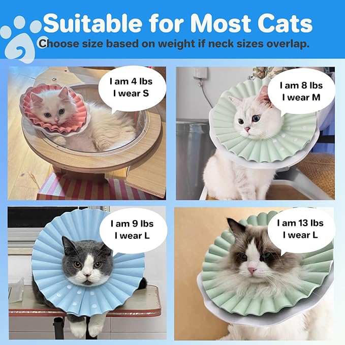 Soft Cat Cone Collar for Cats &amp; Kittens – Adjustable Lightweight Recovery E-Collar to Stop Licking, Scratching &amp; Biting After Surgery, Comfortable Wound Healing Cone Alternative (Blue, S)