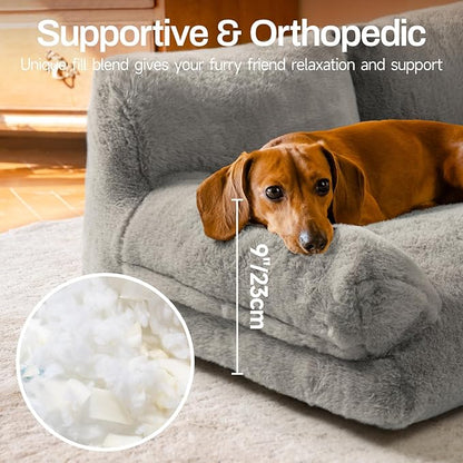 MEWOOFUN Cat Bed for Indoor Cats, Washable Dog Beds for Small Medium Dogs &amp; Cats, Fluffy Cat Couch with Non-Slip Bottom (Grey, 33.5" L x 25.6" W x 11.5" Th)