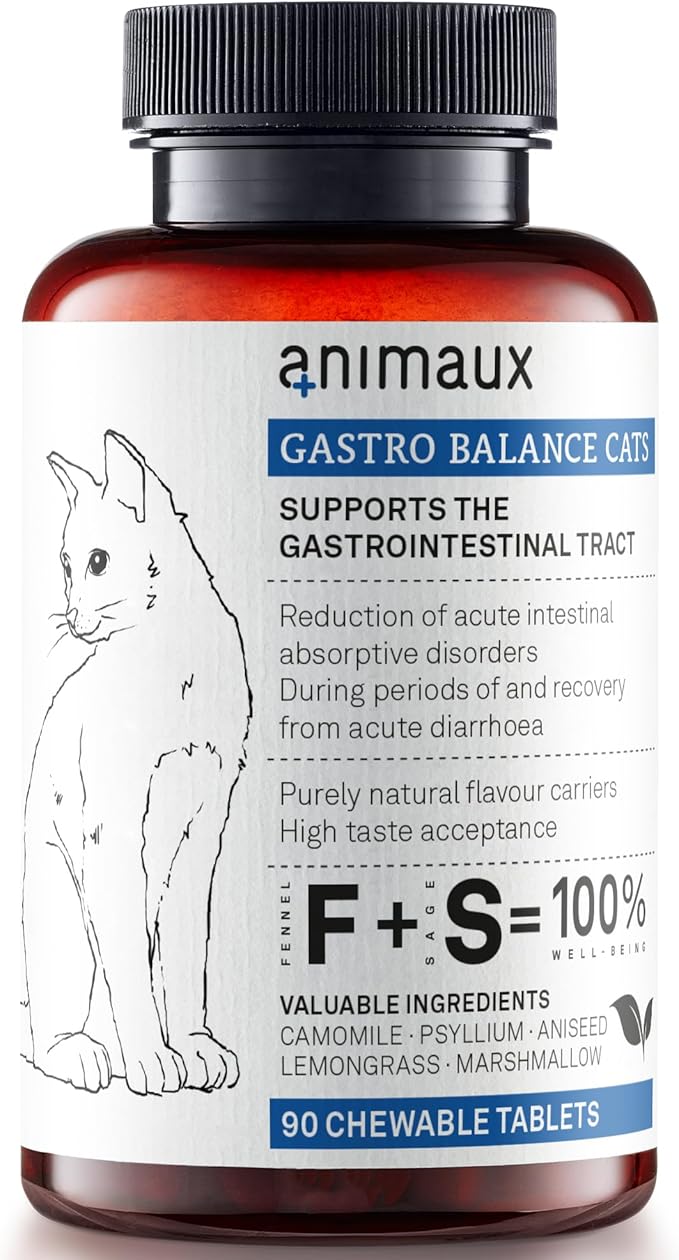 animaux - Gastro Balance for Cats, Supports Gastro-intestinal Tract, Prevents Diarrhoea, Constipation, Hairballs &amp; Flatulence, supplementary probiotics, 90 chewable Tablets, 90 Days Supply