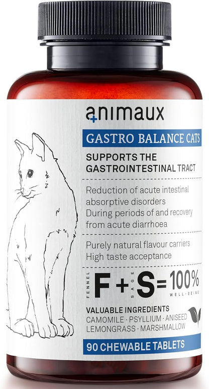 animaux - Gastro Balance for Cats, Supports Gastro-intestinal Tract, Prevents Diarrhoea, Constipation, Hairballs &amp; Flatulence, supplementary probiotics, 90 chewable Tablets, 90 Days Supply