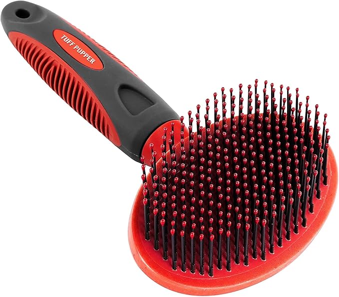 Tuff Pupper Round Bristle Soft Brush for Dogs and Cats | Gentle Grooming for Short or Long Hair | Soft Pin Tool for Sensitive Skin | Detangle &amp; Remove Loose Fur | For Dematting &amp; Detangling Undercoat