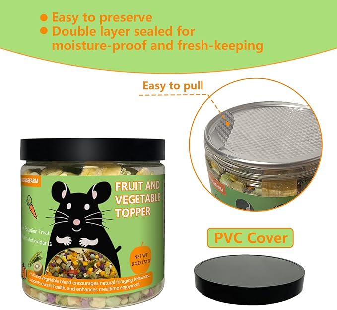 Natural Fruit &amp; Veggie Mix - 6oz Hamster Food Mix, Freeze-Dried Treats for Hamsters, Guinea Pigs, Chinchillas - Supports Healthy Digestion and Teeth,Daily Snack
