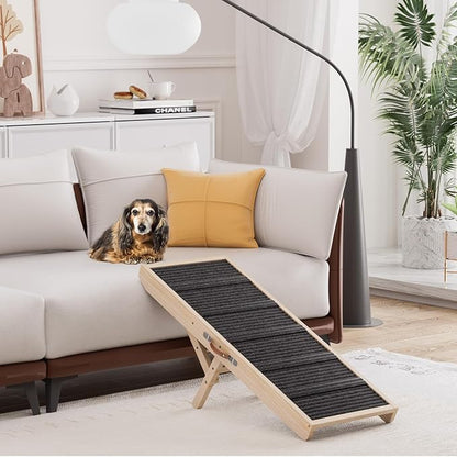 Dog Ramp for Couch, Wooden Pet Ramps 39.37" Long Adjustable 11"-20.47" Folding Puppy Ramps with High Traction Mat, Dog Stairs for Small &amp; Medium Older Dogs &amp; Cats, up to 150lbs