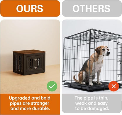 26" Heavy Duty Dog Crate Furniture for Small,Medium and Large Dogs,Rustic Wooden Dog Cage Kennel Indoor Furniture with Waterproof Top,Decorative Pet House Side End Table (Black &amp; Wood)