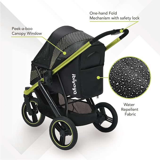 ibiyaya The Beast Pet Jogging Stroller for All Terrains, 3-Wheel Dog Carrier with Double Breaks, Zipperless Large Stroller for Running &amp; Hiking, Multiple Small Dogs, Medium Dogs, or Cats (Jet Black)