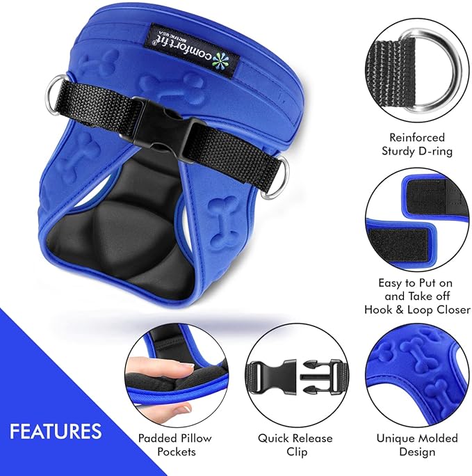 Comfort Fit Dog Harness No Pull with 2 Leash Clips Step in Harness for Small Sized Dogs Soft Padded Comfortable All Weather Dog Vest with Easy Control Adjustable Buckles for Dogs &amp; Puppies – Blue XS