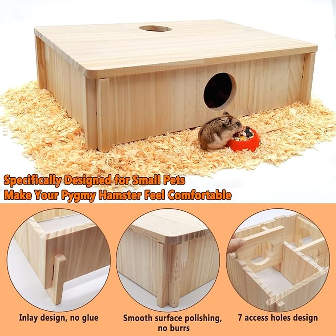 kathson Multi-Chamber Hamster Maze House,Wooden Syrian Hamster Maze Hideout,Small Pets Habitats Decor,6-Room Hideouts &amp; Tunnel Exploring Toys for Dwarf Hamsters,Gerbils,Mice,Lemmings,Mouse