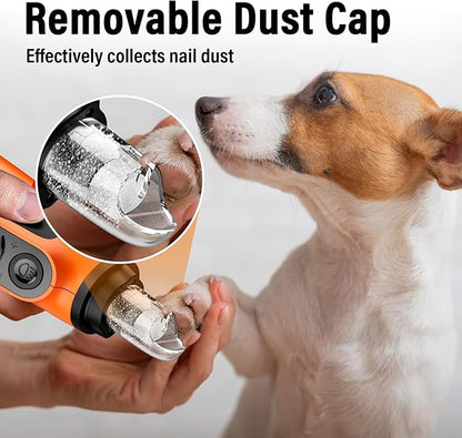 Casfuy Smart 6-Speed Dog Nail Grinder - 50% More Power Pet Nail Grinder with 2 LED Lights Quiet Rechargeable Electric Dog Nail Trimmers File Toenail Grinder for Large Medium Small Dogs &amp; Cats(Orange)