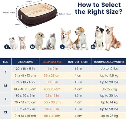 Orthopedic Dog Bed Small Washable, Egg Crate Foam Cat Bed for Senior Cat,Oval Kennel Bed, Pet Couch Bed with Four Sided Bolster, Removable Washable Cover Non-Slip Bottom, Brown