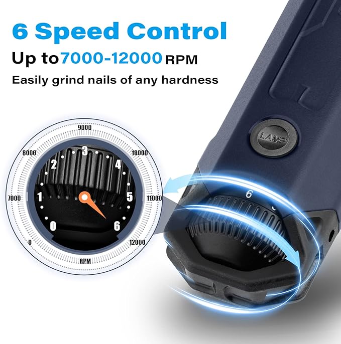Casfuy 6-Speed Dog Nail Grinder - Newest Enhanced Pet Nail Grinder Super Quiet Rechargeable Electric Dog Nail Trimmer Painless Paws Grooming &amp; Smoothing Tool for Large Medium Small Dogs (Blue)
