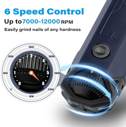 Casfuy 6-Speed Dog Nail Grinder - Newest Enhanced Pet Nail Grinder Super Quiet Rechargeable Electric Dog Nail Trimmer Painless Paws Grooming &amp; Smoothing Tool for Large Medium Small Dogs (Blue)