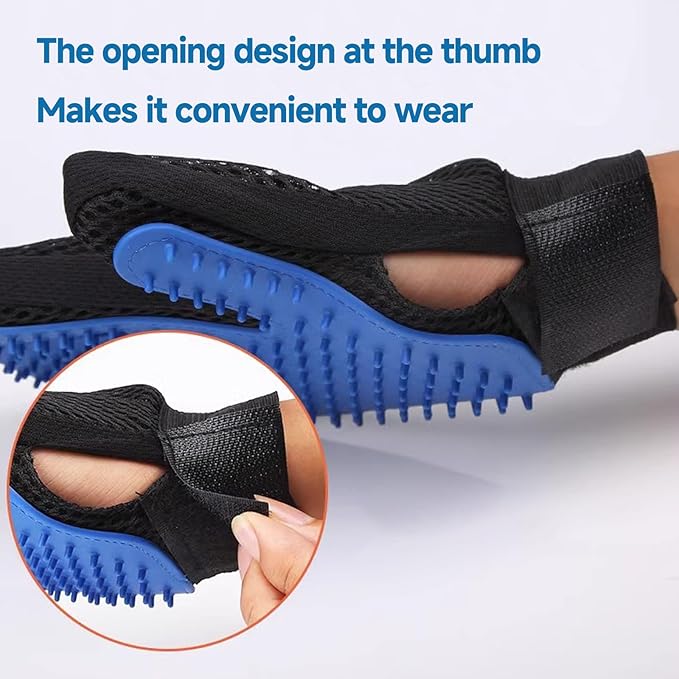 Cat &amp; Dog Grooming Gloves for Shedding - Efficient Deshedding Pet Grooming Gloves 2-in-1 Deshedding Brush &amp; Massage Mitt-Safe for Dogs &amp; Cats (1 Pair Blue)