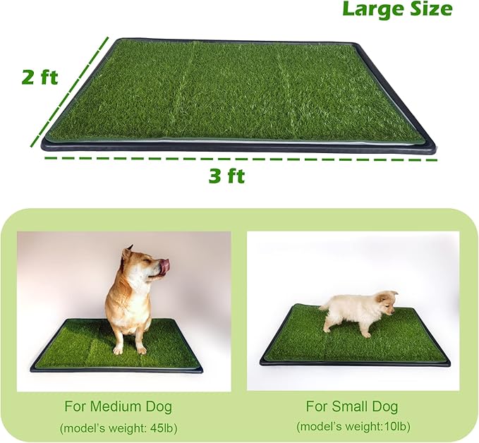 Dewonch Dog Artificial Grass Pad with Tray for Puppy Potty Training, Fake Turf Patch &amp; Washable Pee Pad Pet Loo for Small and Medium Dogs, Indoor or Outdoor Use (Potty System 35.4” x 23.6”)