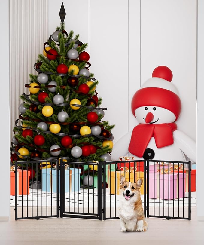 Full Metal Freestanding Dog Gate with Door, 24&