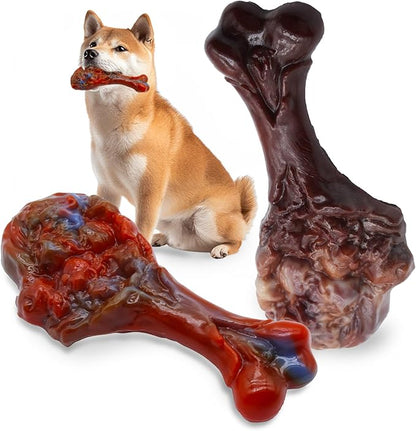 Dog Chew Toys for Aggressive Chewers, Indestructible Dog Toy for for Medium/Large Breed, Tough Nylon Teething Bone Toy to Keep Them Busy,Bacon and Real Beef Flavor (Beef+Bacon Flavor, 2 Pack)