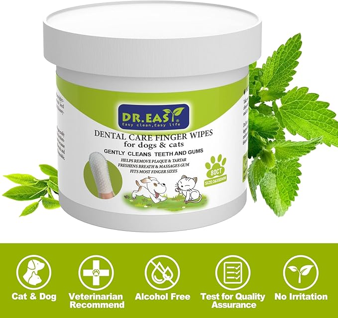 DR.EASY Breath Freshener Dental Finger Wipes 320ct for Dog &amp; Cat, Help Wipe Away Plaque &amp;Tartar, No Added Harsh Chemicals No Brush Formula