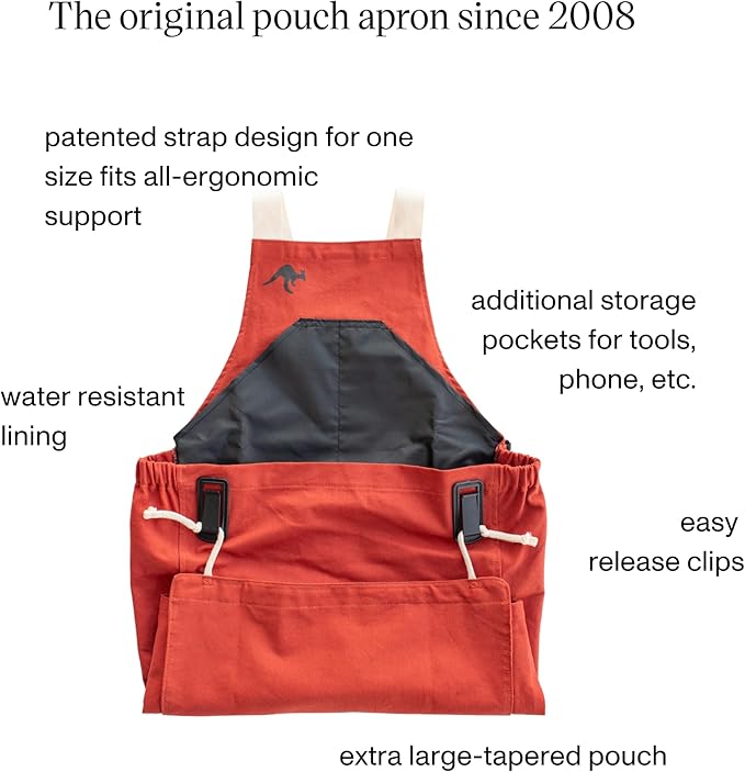 Roo Gardening Apron with Pockets &amp; Harvesting, Picking Pouch - Adjustable, Water-resistant, Washable Canvas Cotton
