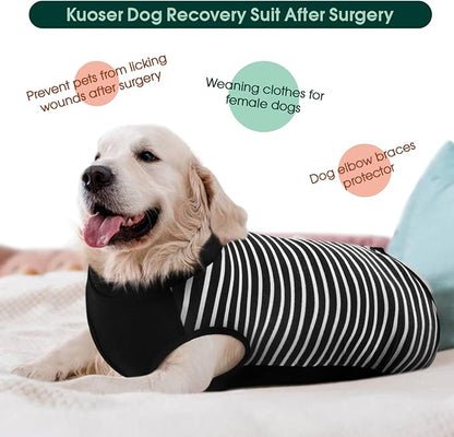 Kuoser Dog Recovery Suit, Anti Licking Dogs Rear Leg Sleeve, Abdominal Dog Surgical Suit with Pants Cover Protect Wounds, Dogs Elbow Protector Soft Pet Surgery Onesie Cone Alternative, Black 4XL