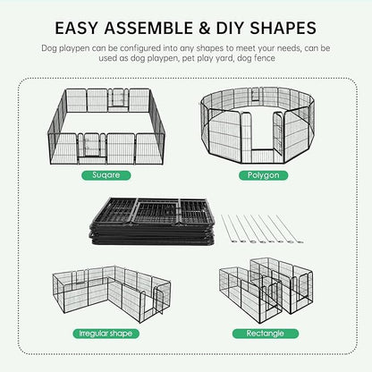 BestPet Dog Playpen Indoor 40 inch 16 Panels Metal Dog Pen Pet Dog Fence Outdoor Exercise Pen with Doors,Pet Puppy Playpen for RV Camping Yard, Black